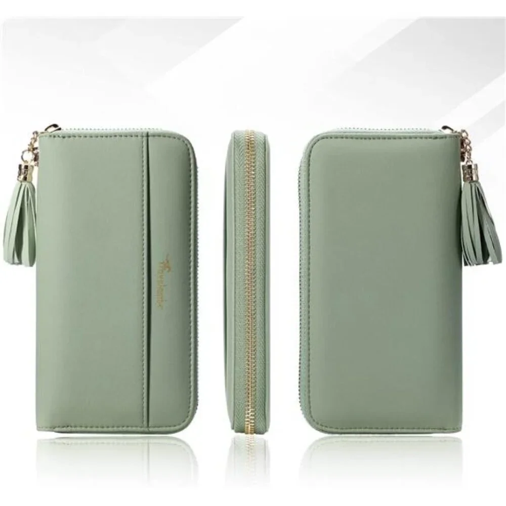 Travelambo Womens RFID Long Wallet Clutch Purse with Tassel Wrist Strap